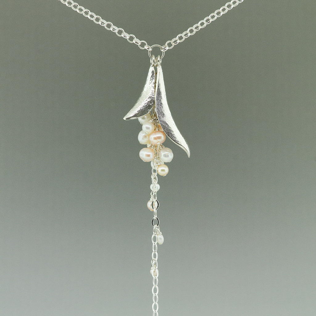 Double Leaf Pink and White Pearl Waterfall Necklace