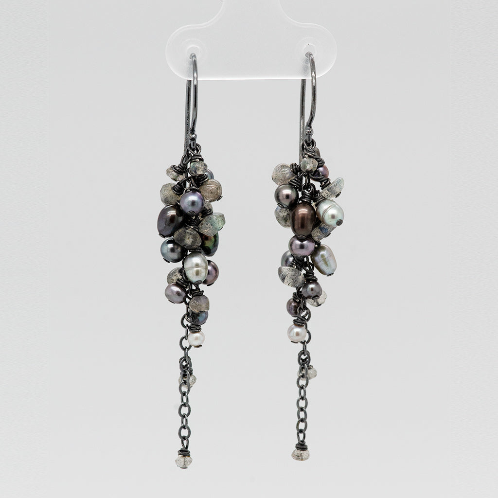 Pearl and gemstone chandelier earrings
