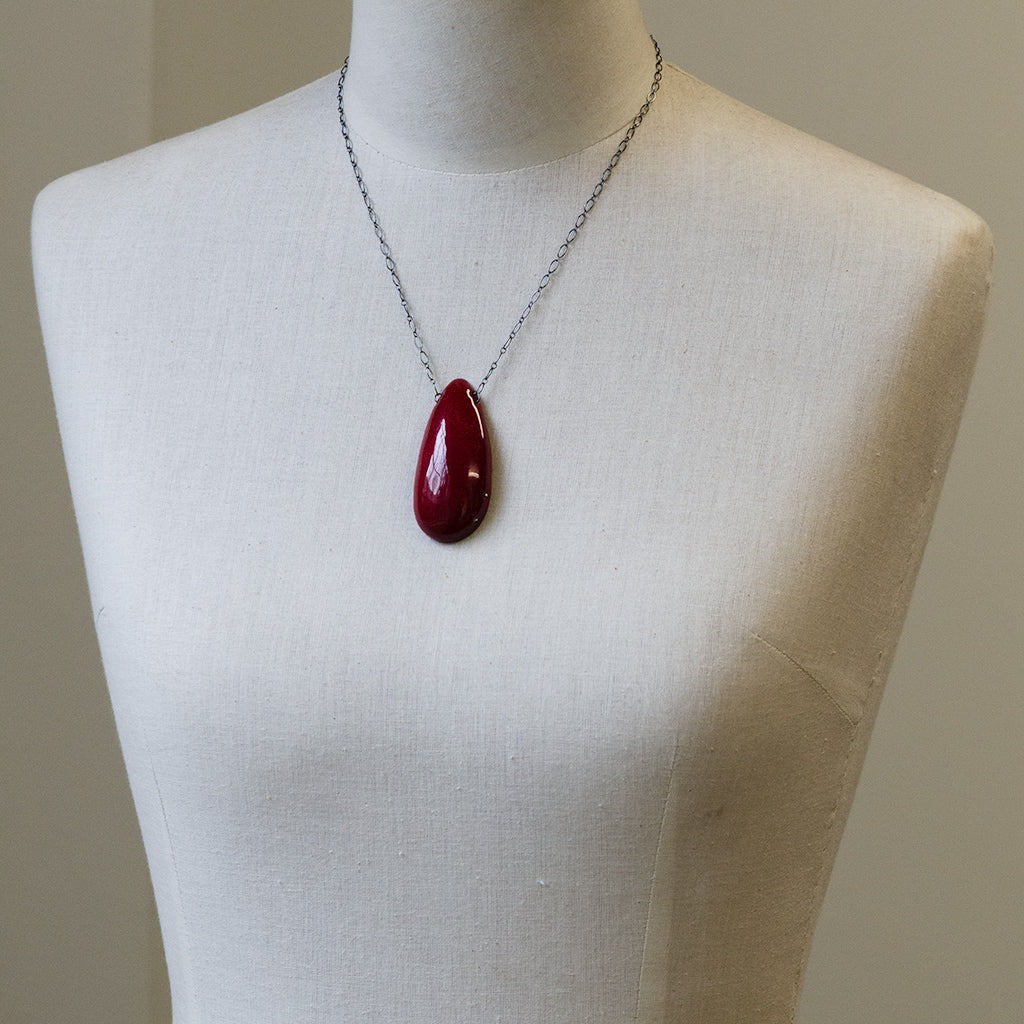 Red, Coral and Blue Enamel with White and Grey Pearls Necklace