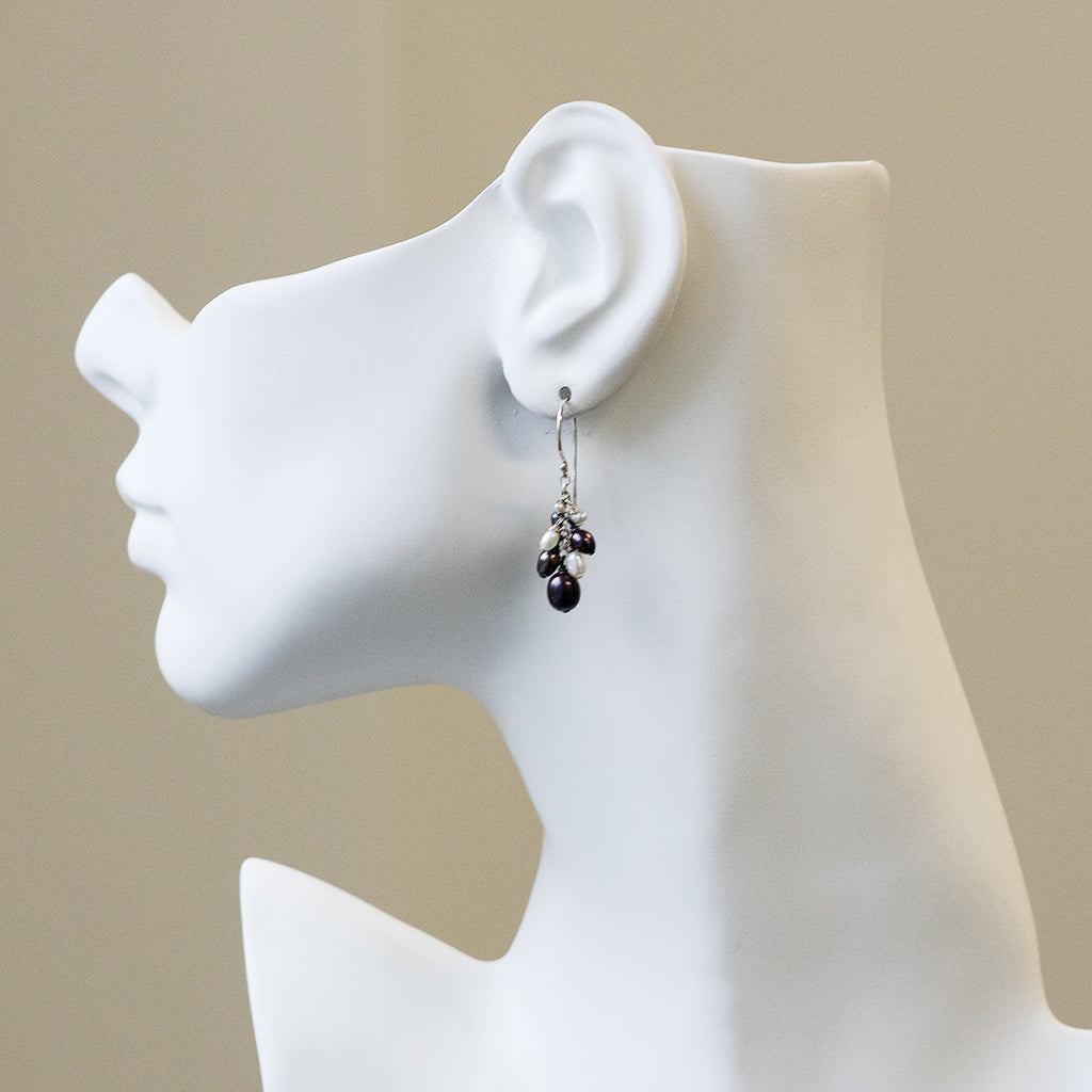 Black and White Pearl Cluster Earrings