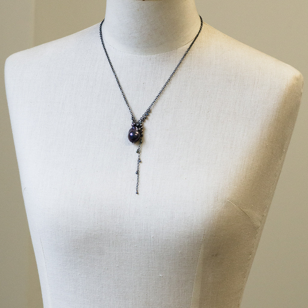 Dark Grey-blue Baroque Pearl, Cascade Necklace