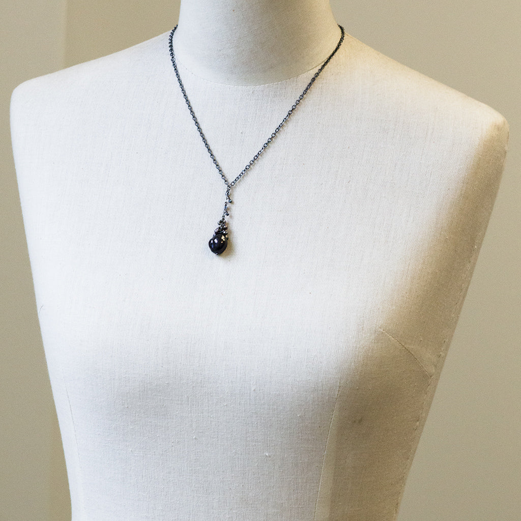Dark Grey-blue Baroque Pearl, Drop Necklace