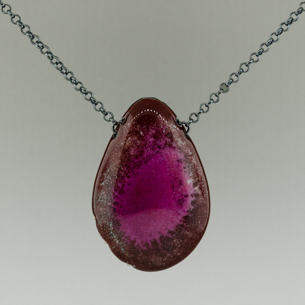 Red and Grey Enamel and Grey Pearl Necklace