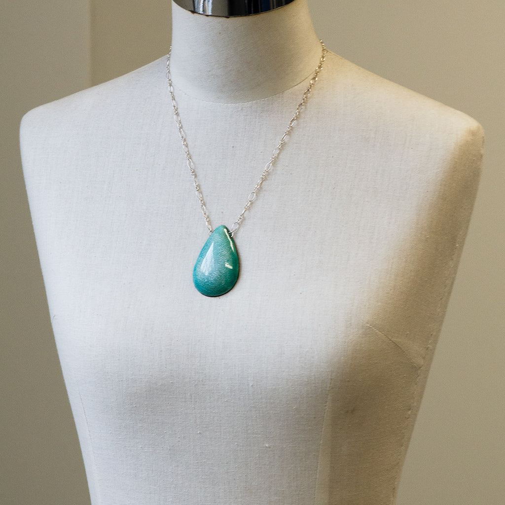 Turquoise and Rose Enamel on Silver Necklace