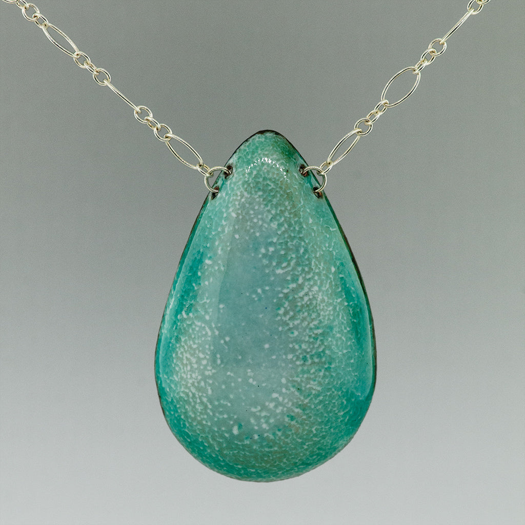 Turquoise and Rose Enamel on Silver Necklace