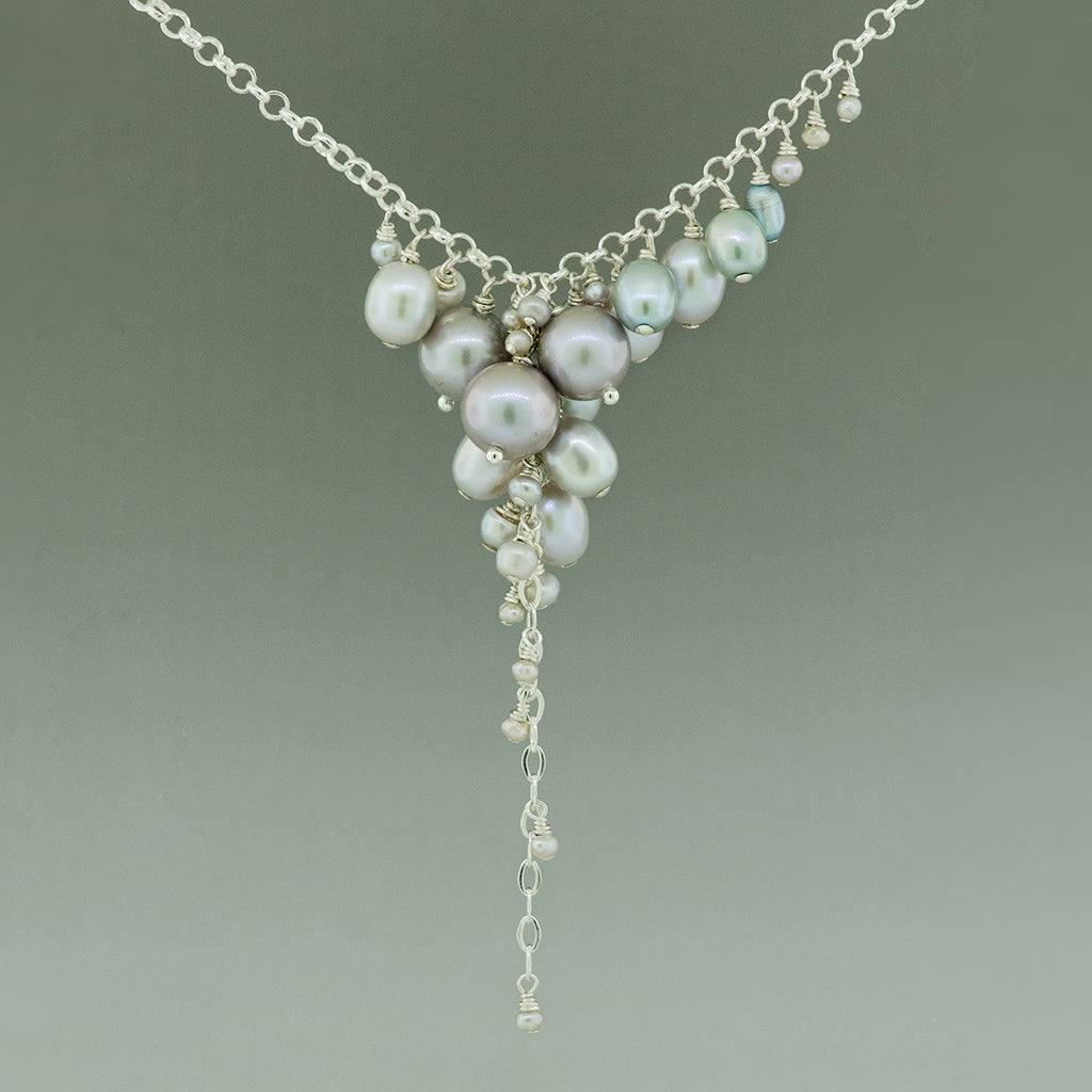 Grey Pearl, Cluster Cascade Necklace