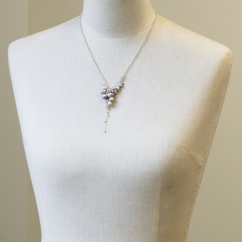 Grey Pearl, Cluster Cascade Necklace