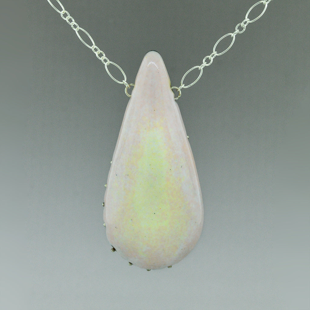 Pink and Yellow Enamel with Pale Pink Pearls Necklace