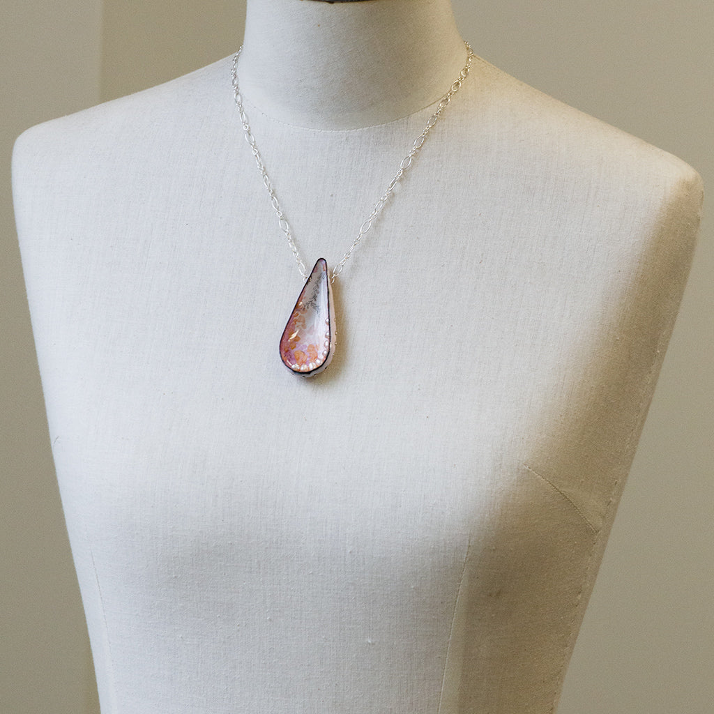 Pink and Yellow Enamel with Pale Pink Pearls Necklace