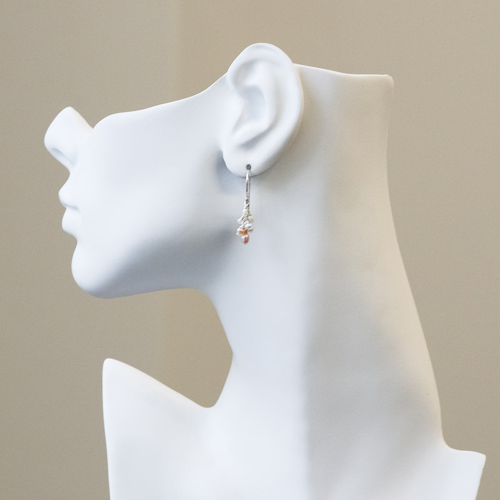 Pink and White Pearl Cluster Earrings