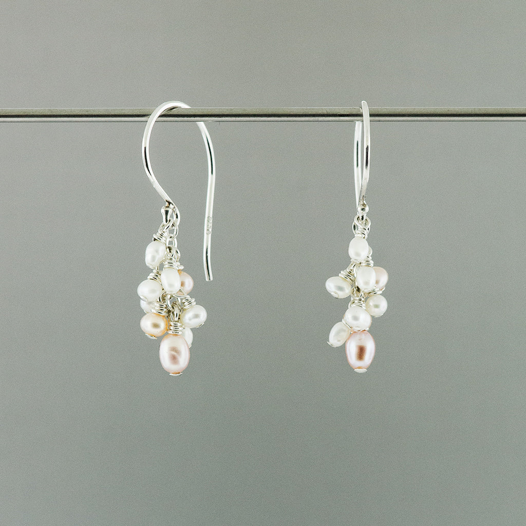 Pink and White Pearl Cluster Earrings