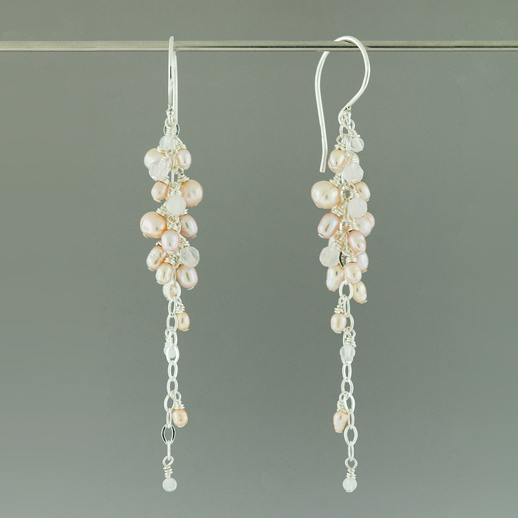 Pink Pearl and Rose Quartz Chandelier Earrings