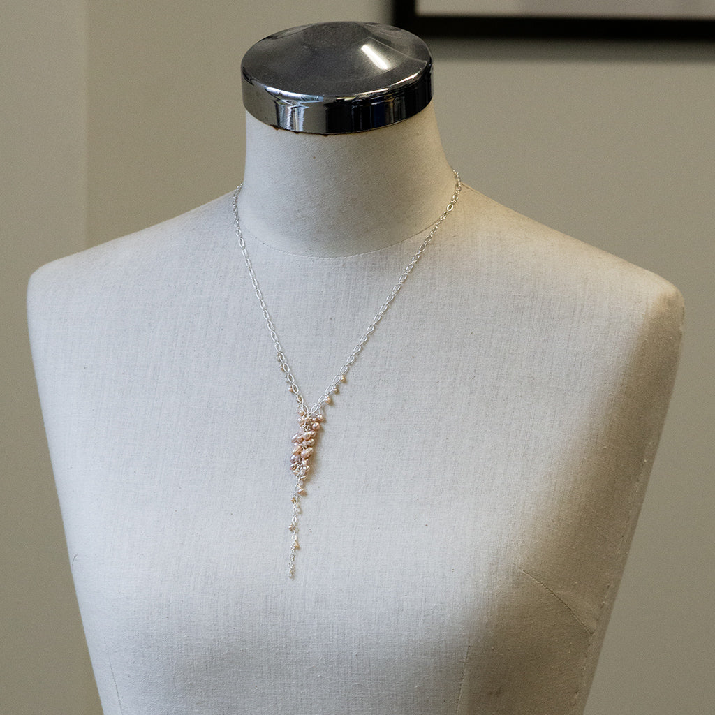 Pink Pearl and Rose Quartz Waterfall Necklace