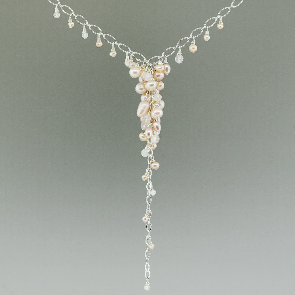 Pink Pearl and Rose Quartz Waterfall Necklace