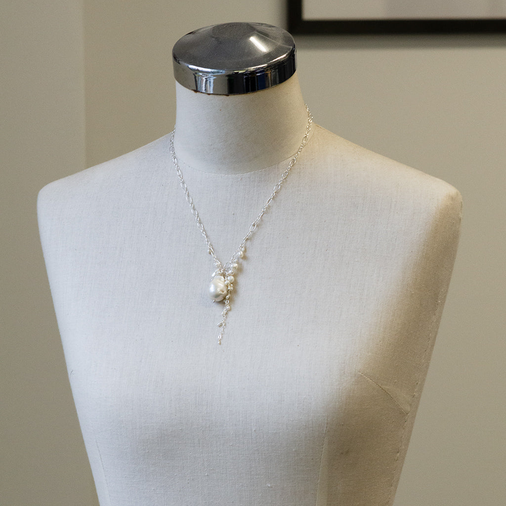 White Baroque Pearl, Cluster Cascade Necklace