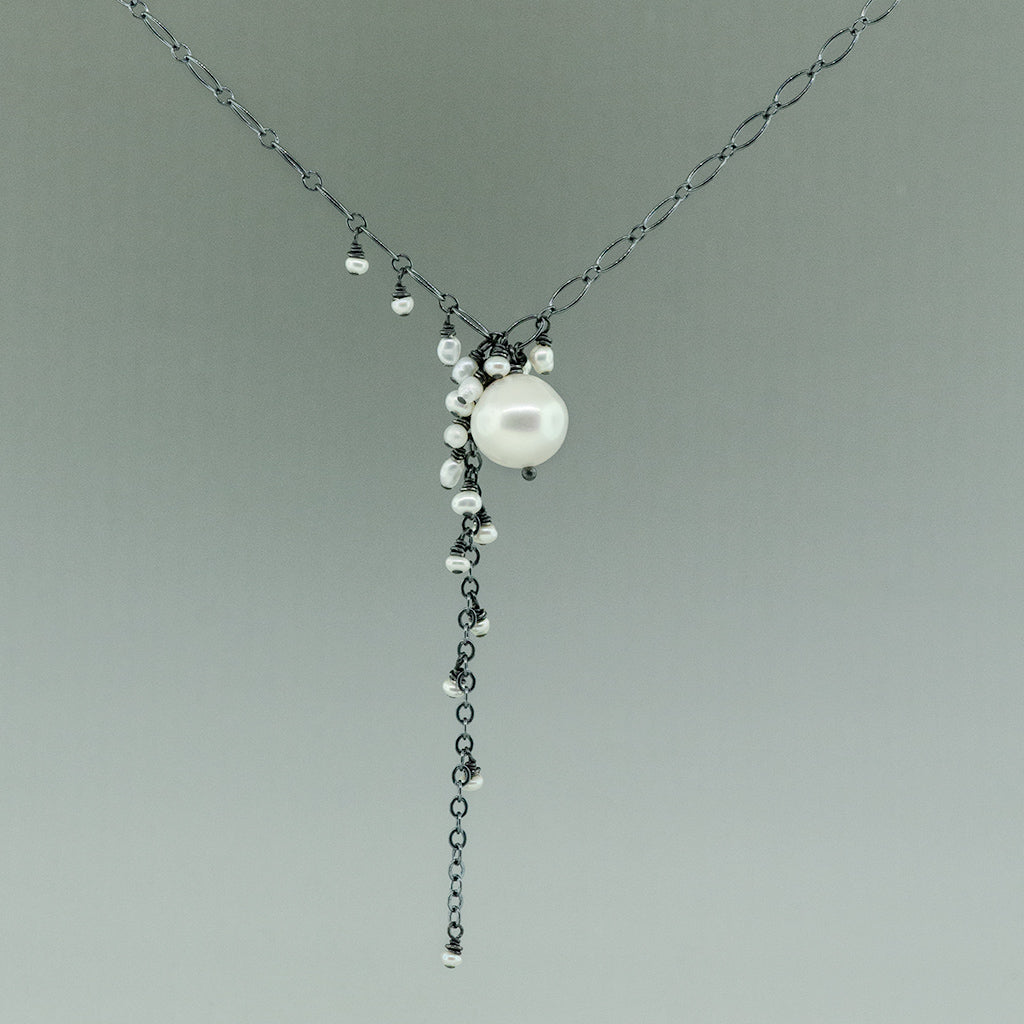 White on Grey, Pearl Cascade Necklace