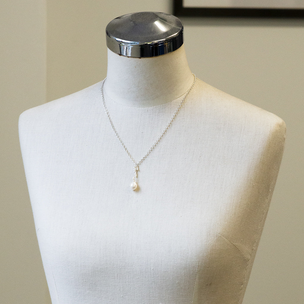 White Pearl, Petite Drop Necklace