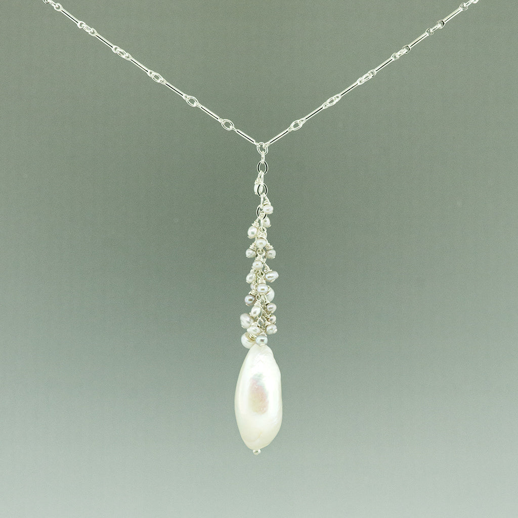 White Oval Pearl, Drop Necklace