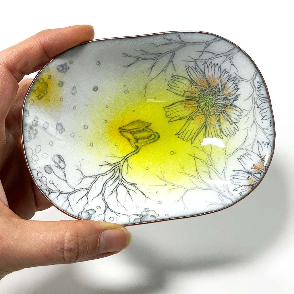 Yellow Sprout Flower enamelware bowl