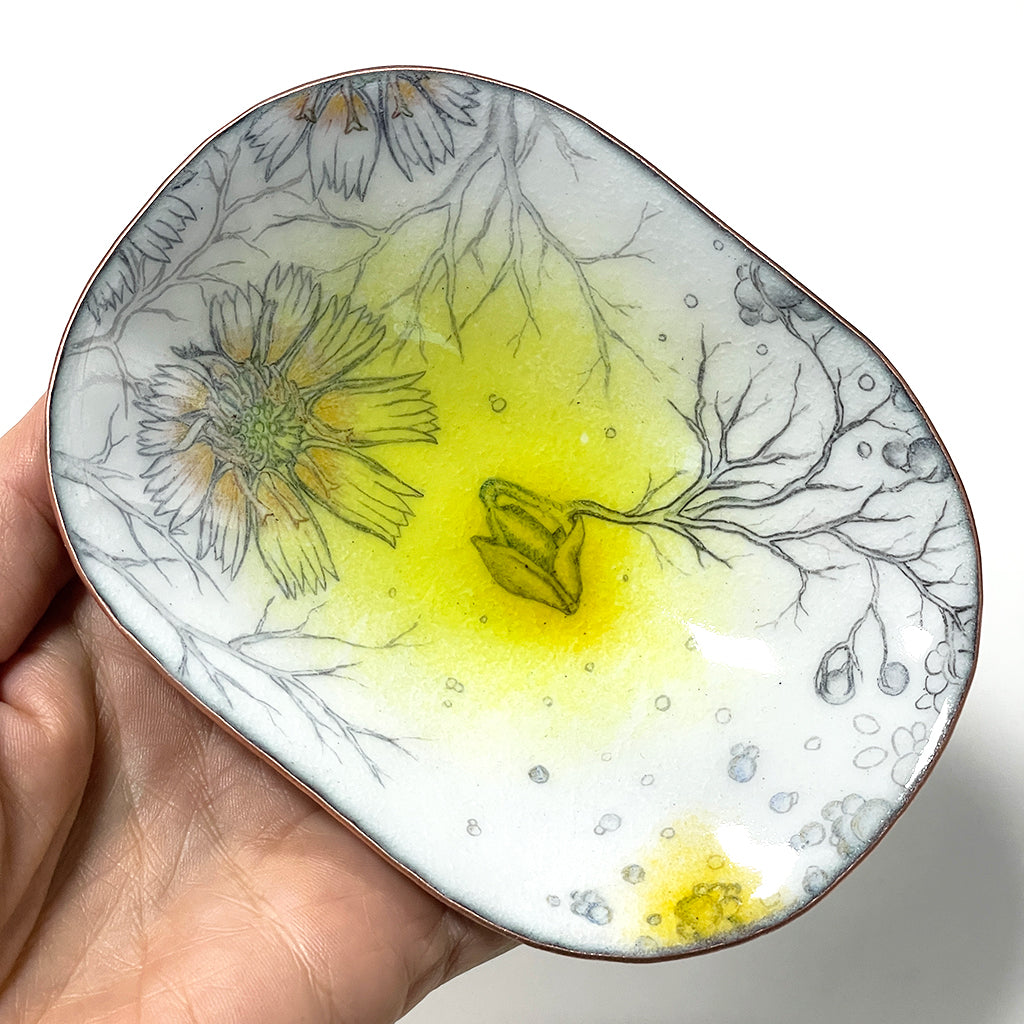 Yellow Sprout Flower enamelware bowl