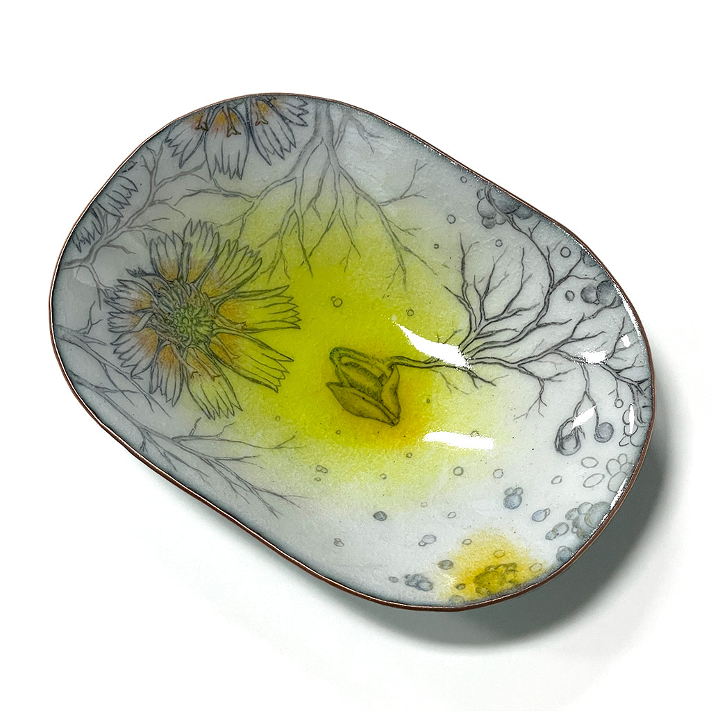 Yellow Sprout Flower enamelware bowl