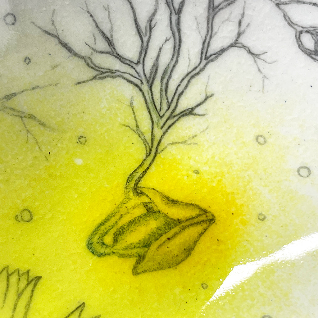 Yellow Sprout Flower enamelware bowl