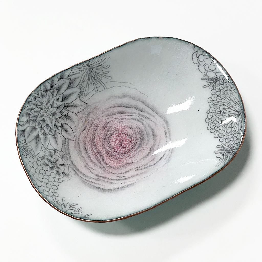 Pink Flower enamelware bowl