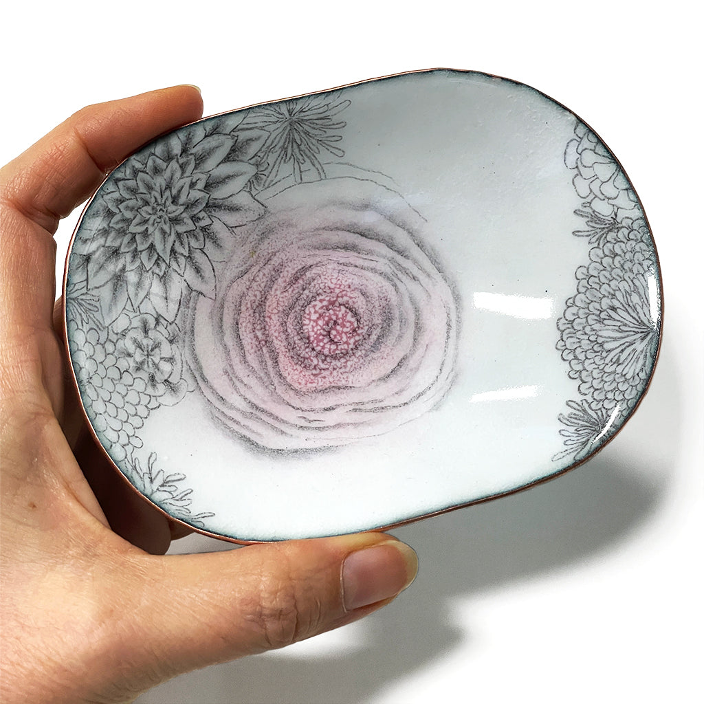 Pink Flower enamelware bowl