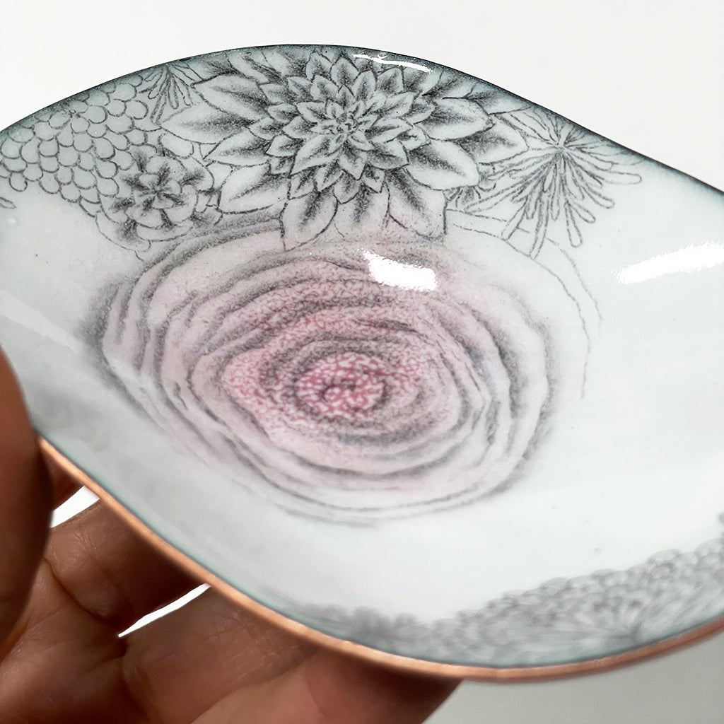 Pink Flower enamelware bowl