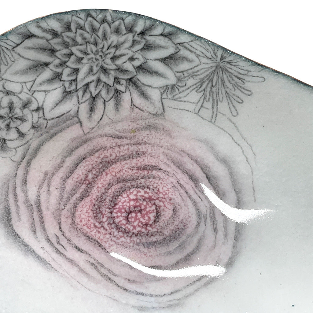 Pink Flower enamelware bowl