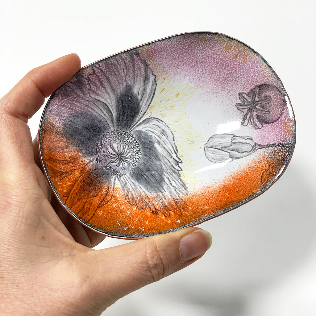Poppy Flower enamelware bowl