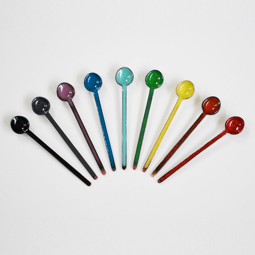 Rainbow spoons, enameled copper minis