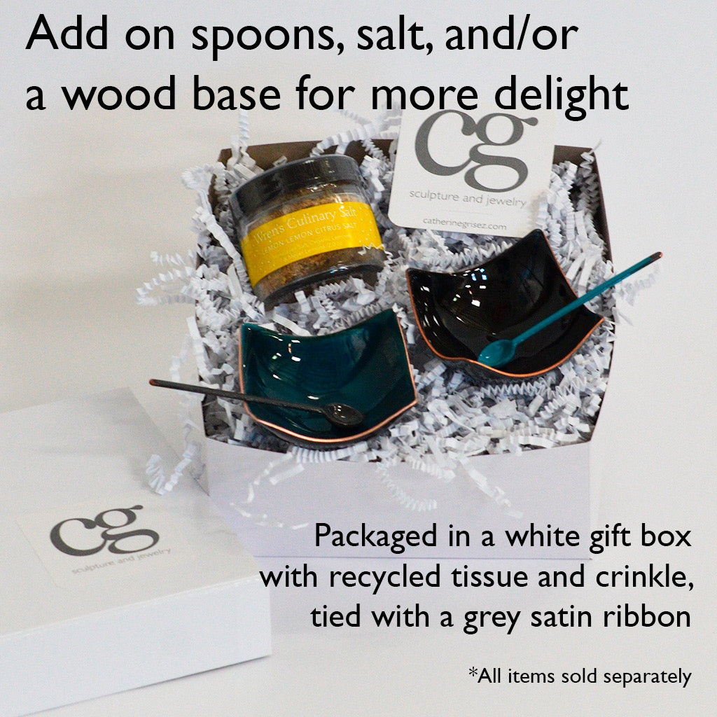 Turquoise and Black Bitty Bowls, enameled copper