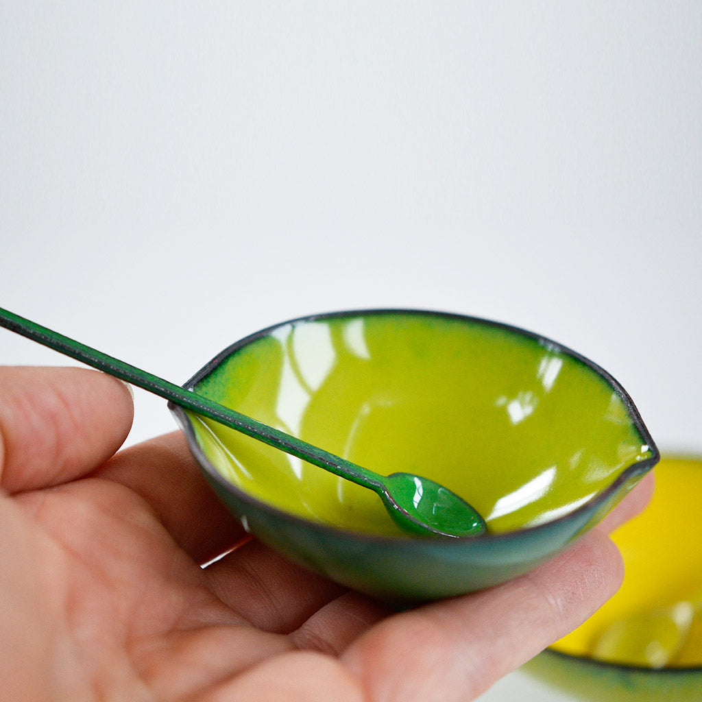 Rainbow spoons, enameled copper minis
