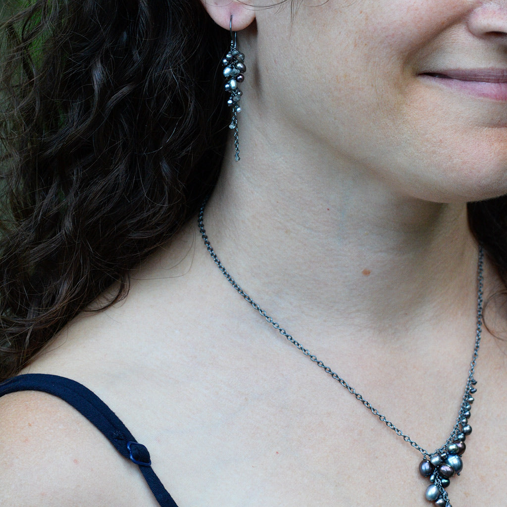 Pearl and gemstone chandelier earrings