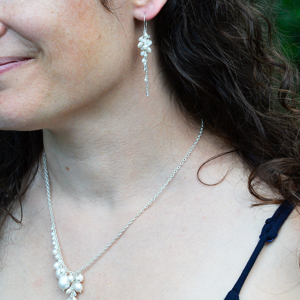 Pearl and gemstone chandelier earrings