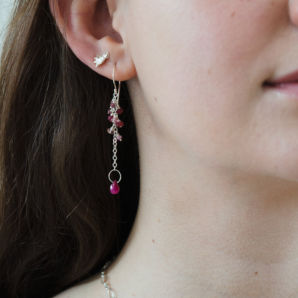 Ruby long drop earring