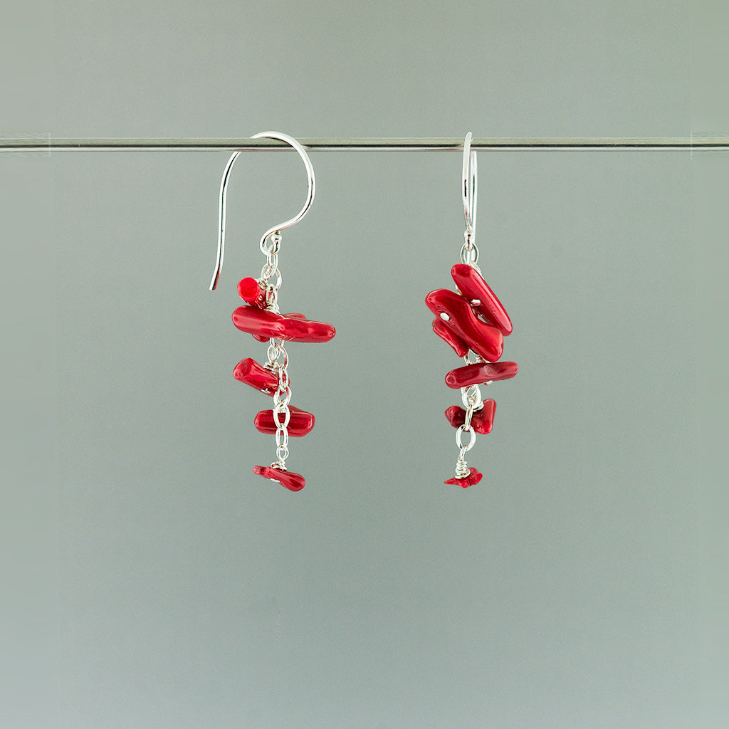 Vintage Red Coral Gemstone Earrings
