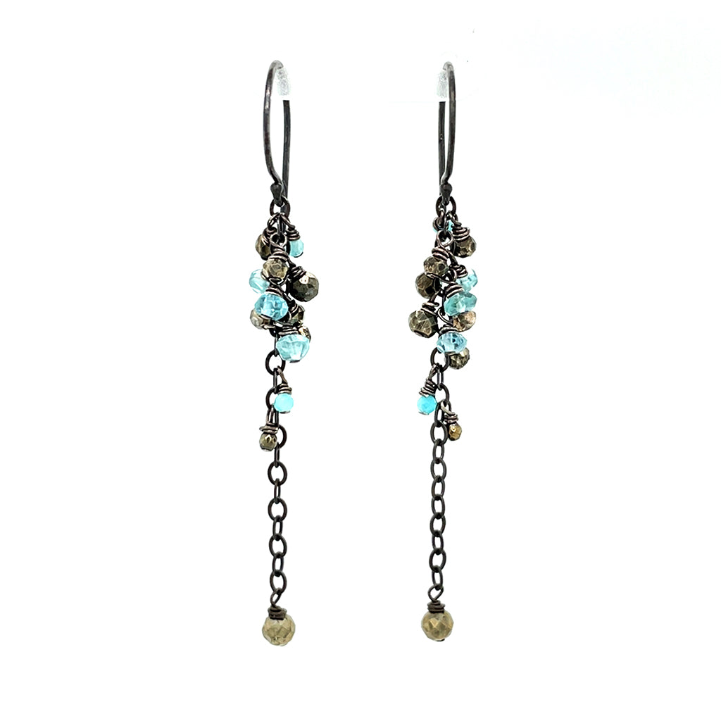 Apatite and Pyrite Chandelier Earrings