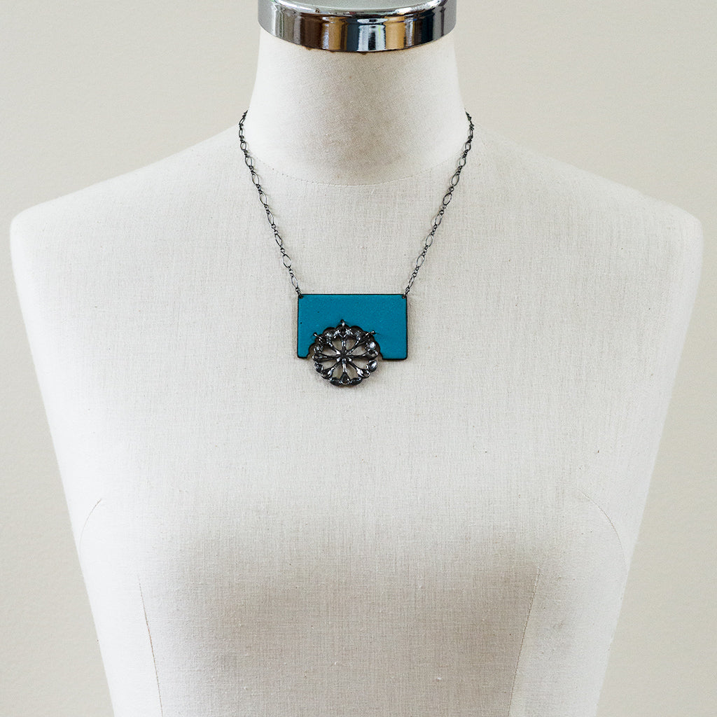 Blue and Chartreuse Reversible Necklace