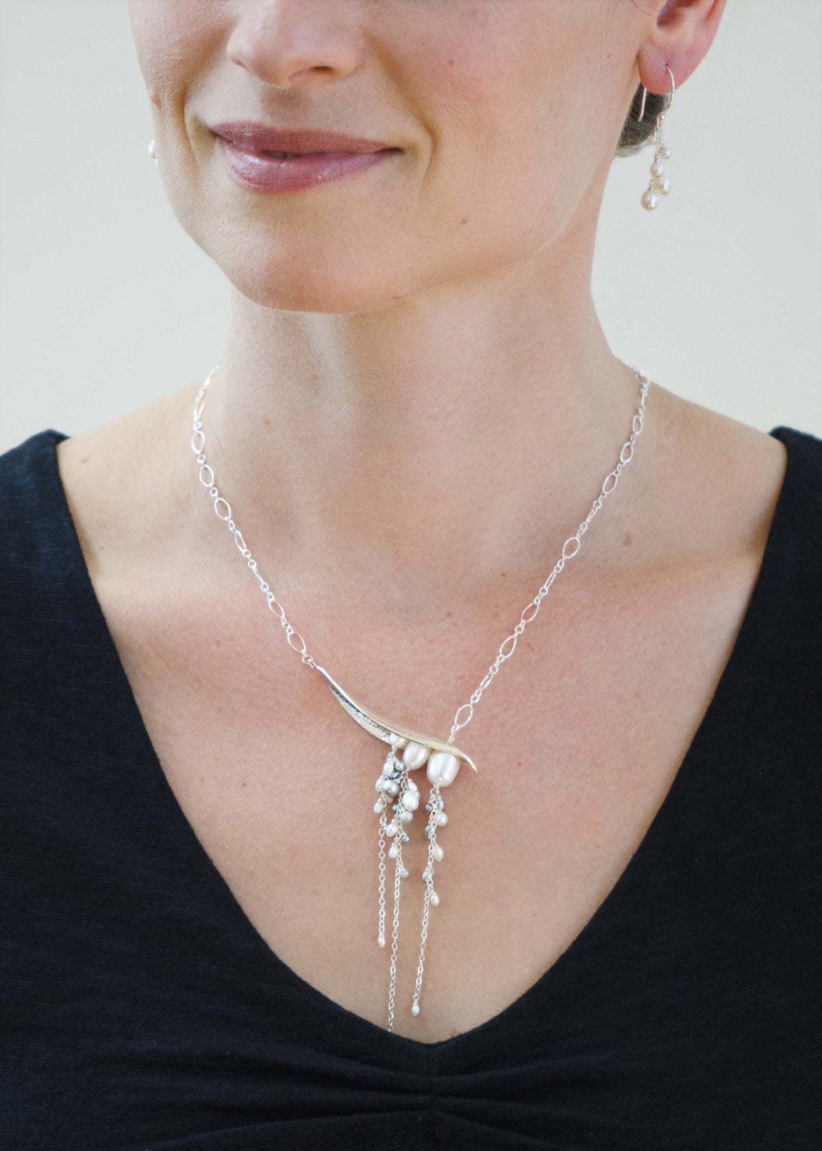 Large Angled Pearl Drop Necklace