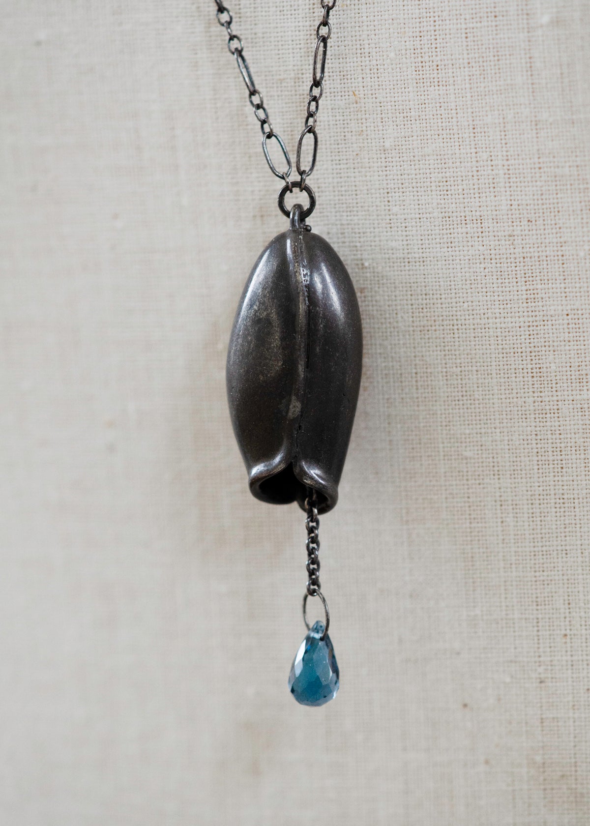 Long pod and Blue topaz necklace