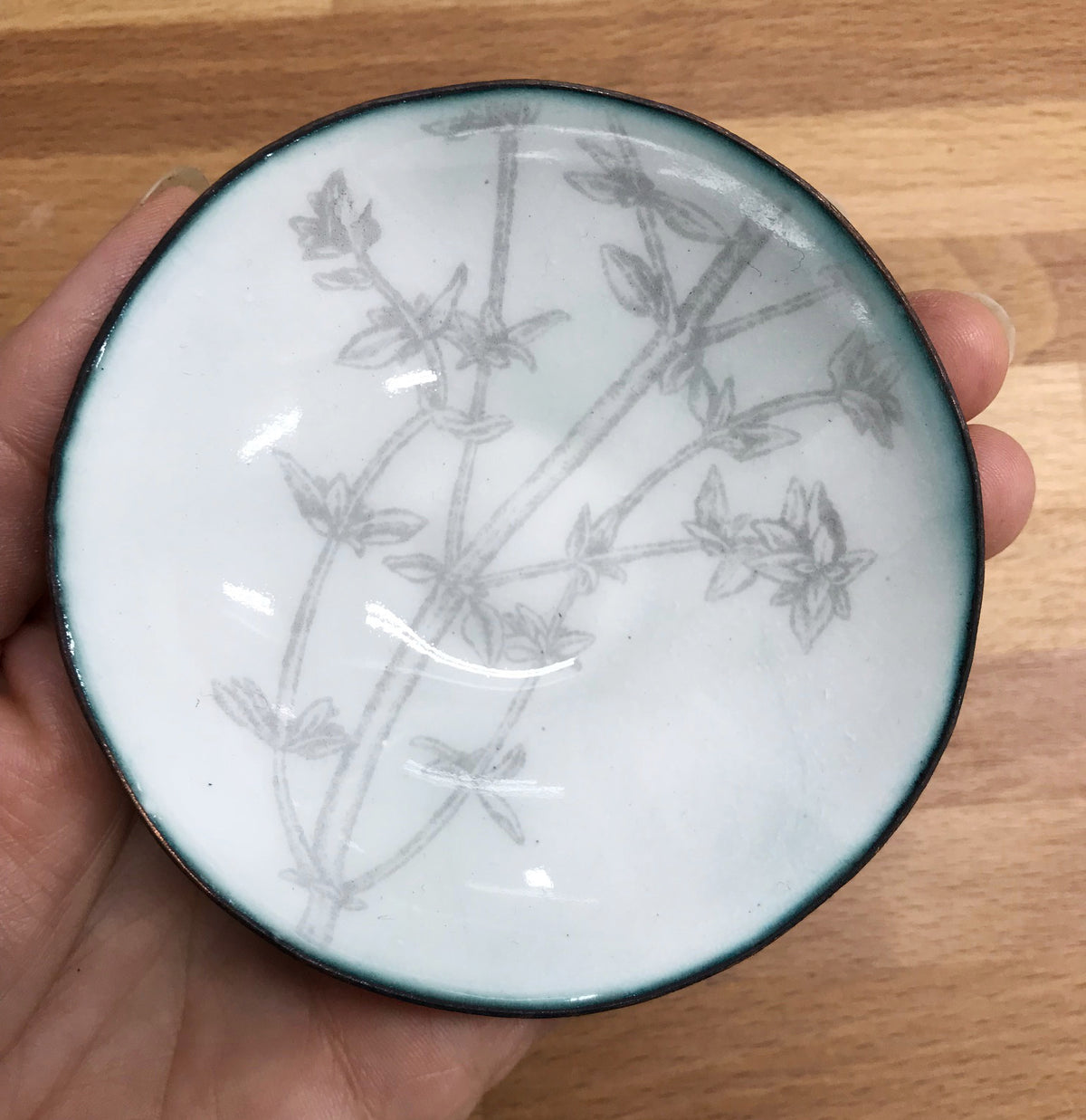 Herb Enamelware Bowls, handmade art gift for the kitchen