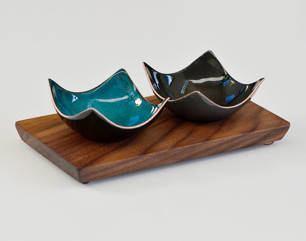 Turquoise and Black Bitty Bowls, enameled copper