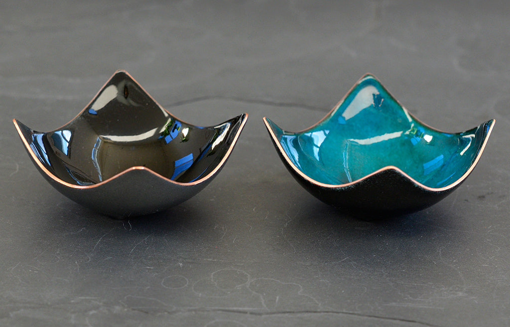 Turquoise and Black Bitty Bowls, enameled copper