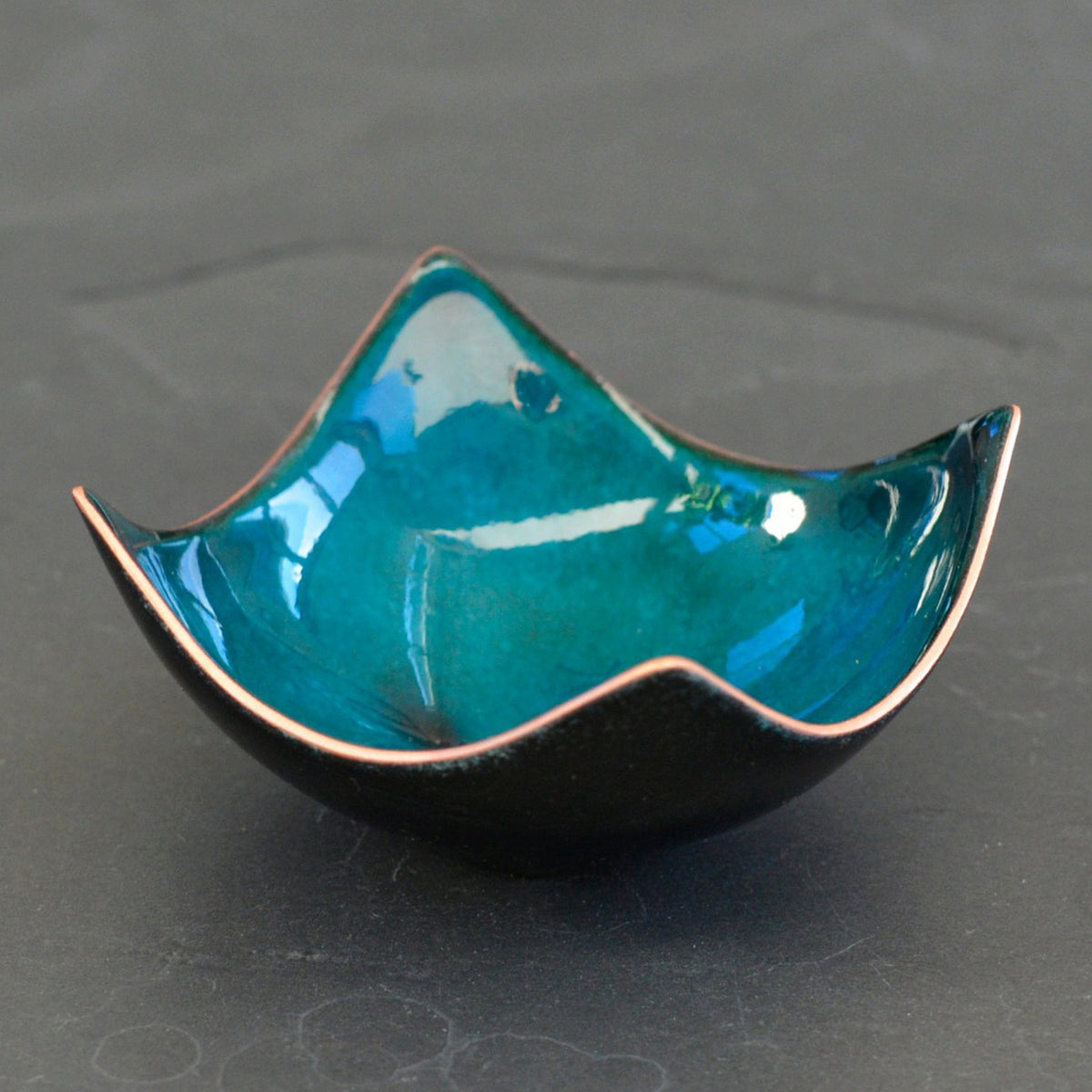Turquoise and Black Bitty Bowls, enameled copper